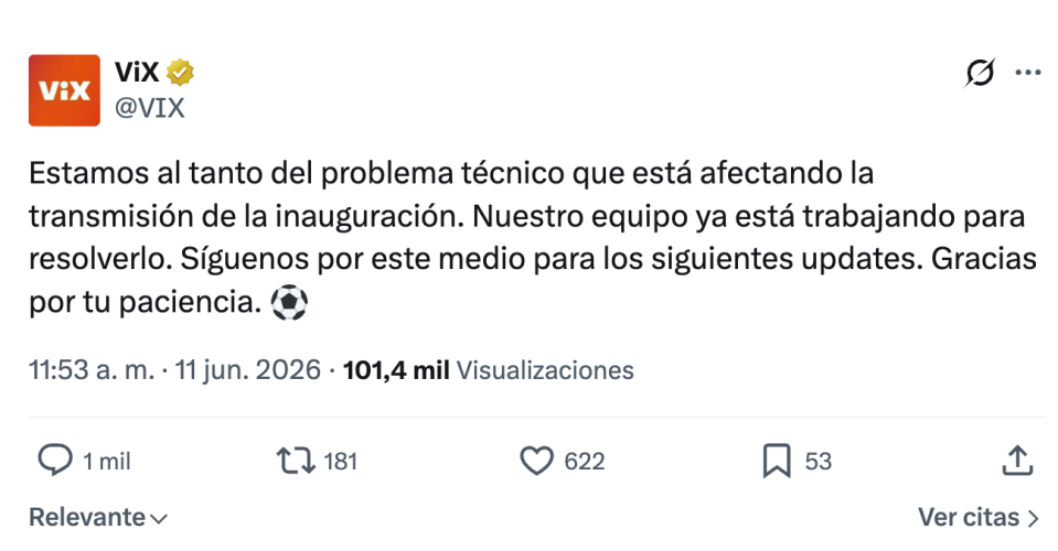 VIX presenta fallas durante la inauguración del Mundial 2026; usuarios reportan problemas para acceder
