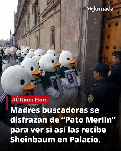 FALSO: Madres buscadoras no se disfrazaron del “Pato Merlín” para ser recibidas en Palacio Nacional