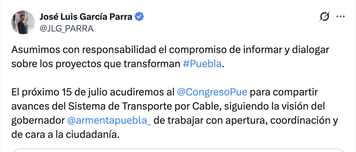 Gobierno de Puebla presentará informe sobre el Cablebús ante el Congreso el 15 de julio